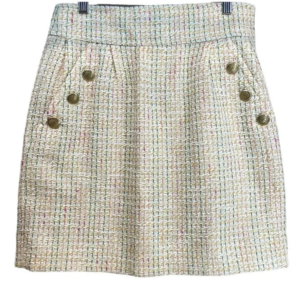 Anthropologie Mise En Scène by Ruffian Cream Tweed Cute Pastel Women's Skirt 10